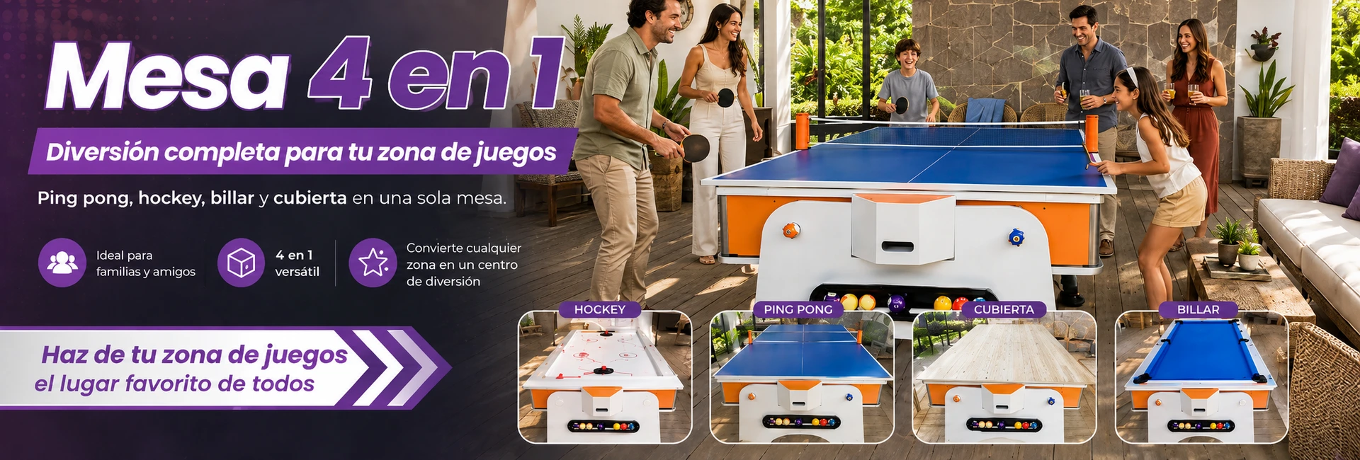Mesa Multijuegos 4 en 1 en MDF