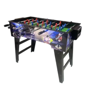 Futbolín Champions League oficial con diseño UEFA y jugadores rojos y azules.